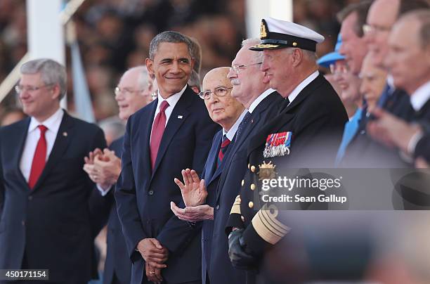 President Barack Obama, Italian President Girgio Napolitano, Slovak President Ivan Gasparovic, King Harald V of Norway and other leaders attend the...