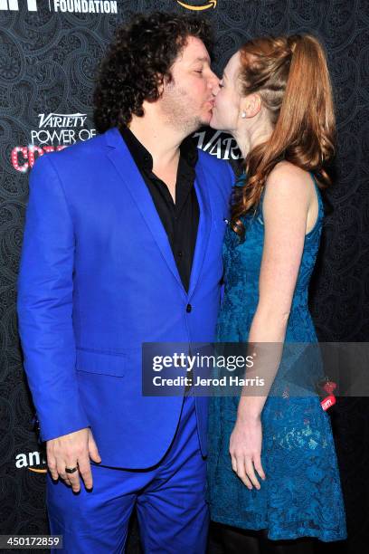 Comedian Jeff Ross and Kate Blanch arrive at Variety's 4th Annual Power of Comedy at the Avalon on November 16, 2013 in Hollywood, California.