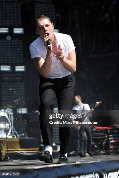 English singer-songwriter John Newman performs on stage during the second day of 'Rock am Ring' on June 06, 2014 in Nuerburg, Germany.