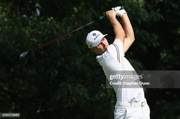 Ben Crane hits his tee shot on the seventh hole during the second round of the FedEx St. Jude Classic at the TPC Southwind on June 6, 2014 in...