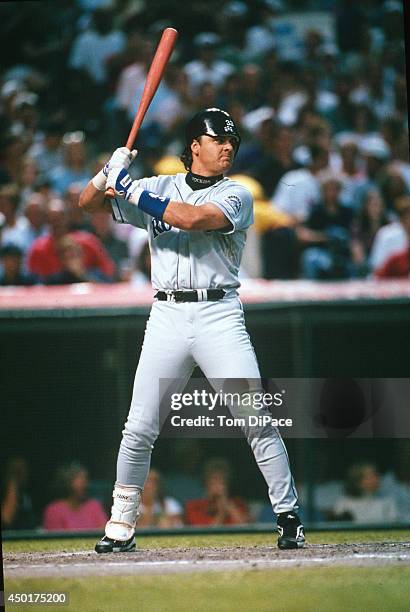 Larry Walker of the Colorado Rockies bats against Randy Johnson of the Seattle Mariners in the top of the second inning during the 68th Major League...