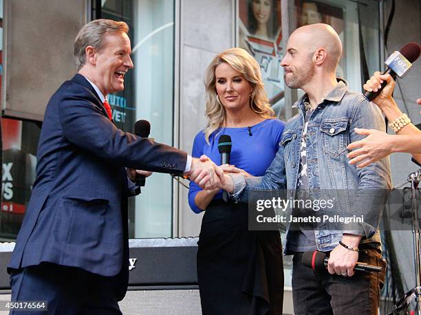 Steve Doocy, Heather Nauert and Chris Daughtry attend "FOX & Friends" All American Concert Series outside of FOX Studios on June 6, 2014 in New York...