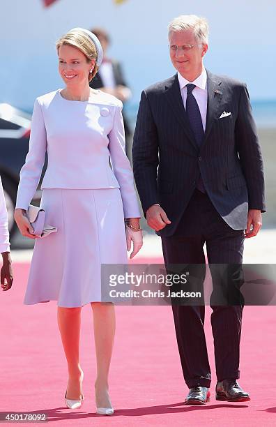 King Philippe of Belgium and Queen Mathilde of Belgium during a Ceremony to Commemorate D-Day 70 on Sword Beach on June 6, 2014 in Ouistreham,...