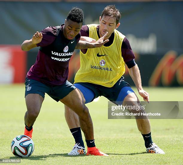 Raheem Sterling and Frank Lampard in action during an England training session at the Barry University Campus on June 6, 2014 in Miami, Florida....