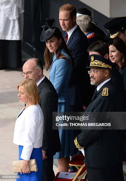 French Interior Minister Bernard Cazeneuve and his wife Veronique, Britain's Princess Catherine, Duchess of Cambridge, and Prince William, Duke of...
