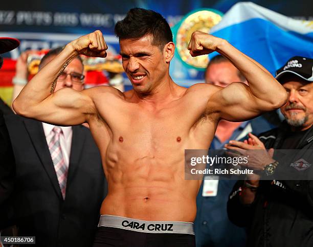 Sergio Martinez is weighed in on June 6, 2014 in New York City. Martinez will be fighting Miguel Cotto for the WBC Middleweight Championship on...