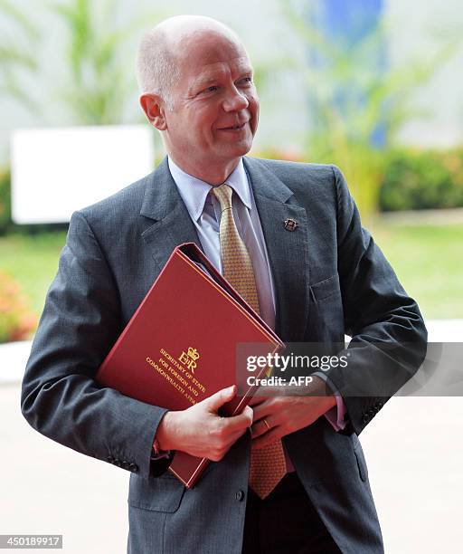 British Foreign Secretary William Hague arrives for the final working session of the Commonwealth Heads of Government Meeting in Colombo on November...