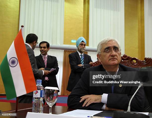 Indian Foreign Minister Salman Khurshid attends the working session of final day of the Commonwealth Heads of Government Meeting on November 17, 2013...