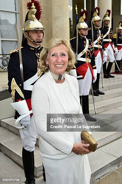 Evelyne Richard arrives at the Elysee Palace for a State dinner in honor of Queen Elizabeth II, hosted by French President Francois Hollande as part...