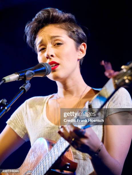 American singer Kina Grannis performs live during a concert at the Frannz on June 6, 2014 in Berlin, Germany.