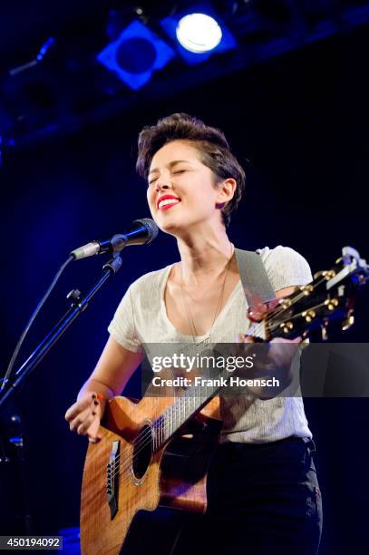 American singer Kina Grannis performs live during a concert at the Frannz on June 6, 2014 in Berlin, Germany.