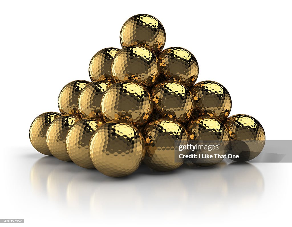 Pyramid made from gold golfballs