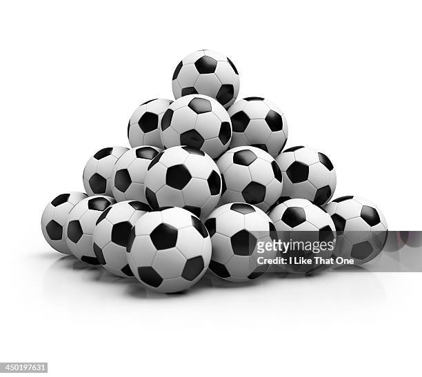 pyramid made from footballs - large group of objects sport stock pictures, royalty-free photos & images