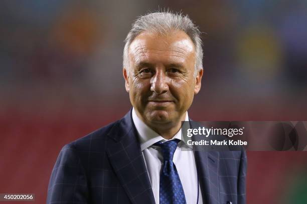 Japan head coach Alberto Zaccheroni smiles as he leaves the pitch after the International Friendly Match between Japan and Zambia at Raymond James...