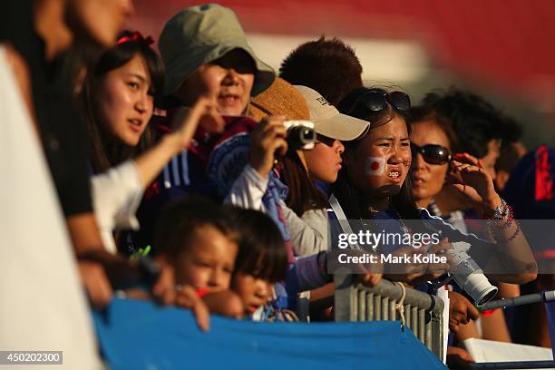 Japan supporters watch on during the warm-up before the International Friendly Match between Japan and Zambia at Raymond James Stadium on June 6,...