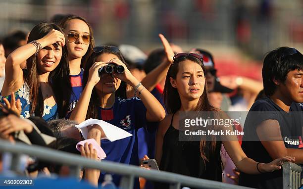 Japan supporters watch on during the warm-up before the International Friendly Match between Japan and Zambia at Raymond James Stadium on June 6,...