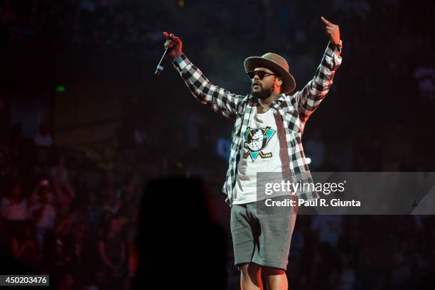 Rapper ScHoolboy Q performs onstage at the Power 106 Powerhouse at Honda Center on May 17, 2014 in Anaheim, California.