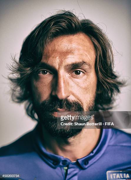 Andrea Pirlo of Italy poses during the official FIFA World Cup 2014 portrait session on June 6, 2014 in Mangaratiba, Brazil.