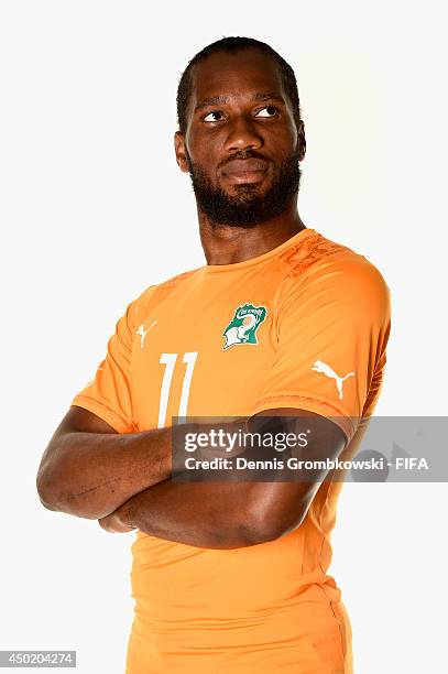 Didier Drogba of Cote d'Ivore during the Official FIFA World Cup 2014 portrait session on June 6, 2014 in Monte Siao, Brazil.