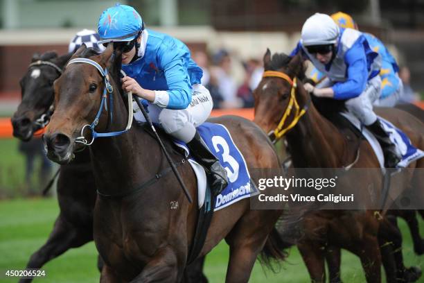 Kayla Nisbet riding Vain Queen wins Race 5, the Dominant Handicap during Melbourne Racing at Moonee Valley Racecourse on June 7, 2014 in Melbourne,...