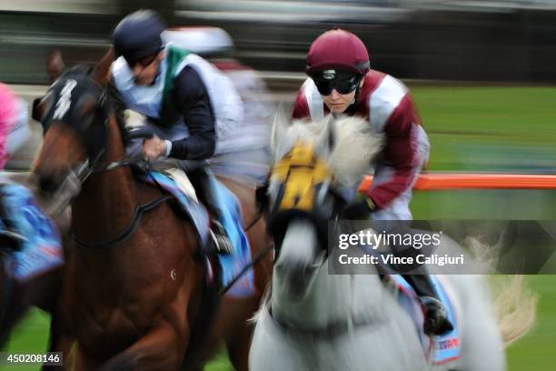 Kayla Nisbet riding Voila Ici during the first lap in Race 6, the Boscastle Handicap during Melbourne Racing at Moonee Valley Racecourse on June 7,...