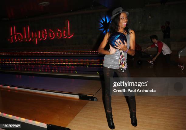 Actress Angelique Bates attends the "Unlikely Heroes" bowling luncheon at Lucky Strike Bowling Alley on November 16, 2013 in Hollywood, California.