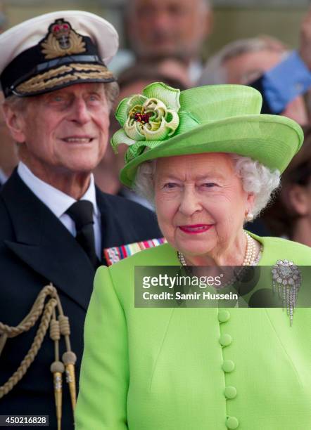 Queen Elizabeth II and Prince Philip, Duke of Edinburgh attend a Ceremony to Commemorate D-Day 70 on Sword Beach during D-Day 70 Commemorations on...