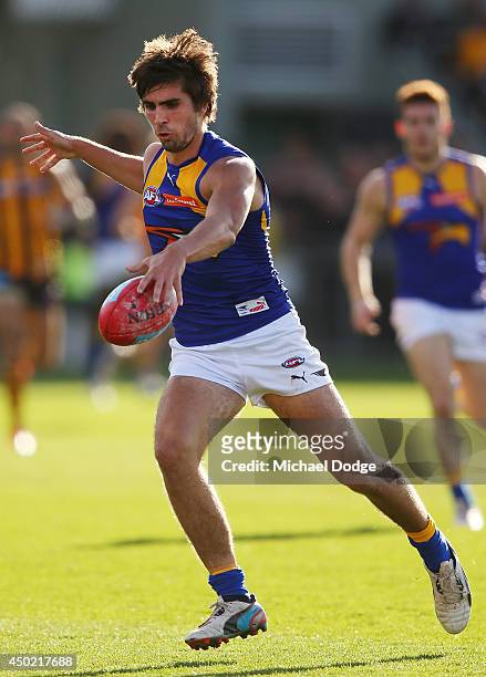 Andrew Gaff of the Eagles during the round 12 AFL match between the Hawthorn Hawks and the West Coast Eagles at Aurora Stadium on June 7, 2014 in...