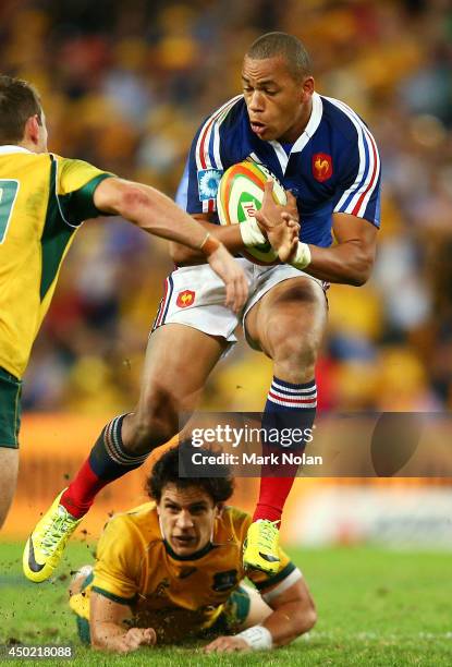 Gael Fickou of France runs the ball during the First International Test Match between the Australian Wallabies and France at Suncorp Stadium on June...