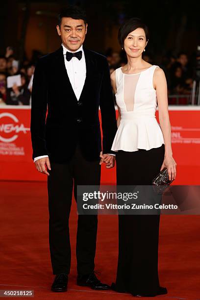 Actor Sean Lau and his wife actress Amy Kwok attend the 'Sou Duk' Premiere during The 8th Rome Film Festival at Auditorium Parco Della Musica on...