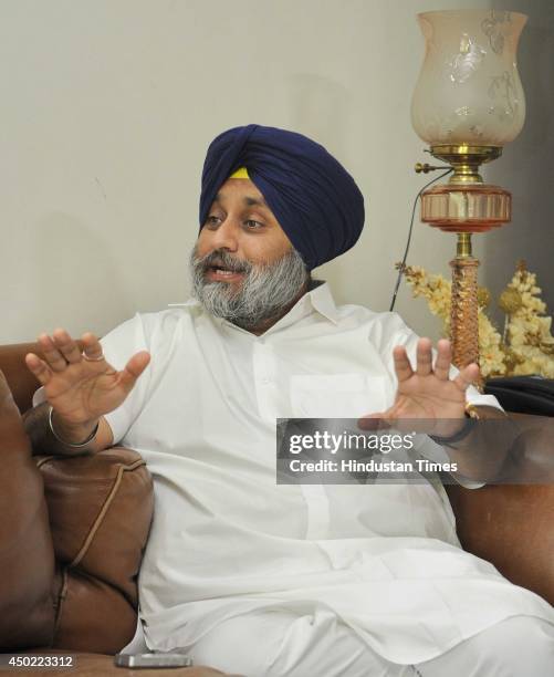 Punjab Deputy Chief Minister Sukhbir Singh Badal interacting during an interview session with Hindustan Times team at his residence at Sector 9, on...