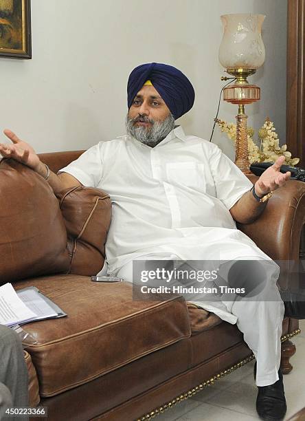 Punjab Deputy Chief Minister Sukhbir Singh Badal interacting during an interview session with Hindustan Times team at his residence at Sector 9, on...