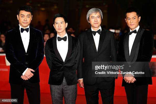 Actors Sean Lau, Nick Cheung, director Benny Chan and actor Louis Koo attend the 'Sou Duk' Premiere during The 8th Rome Film Festival at Auditorium...