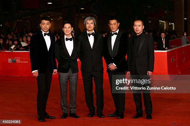 Actors Sean Lau, Nick Cheung, director Benny Chan, actor Louis Koo and guest attend the 'Sou Duk' Premiere during The 8th Rome Film Festival at...