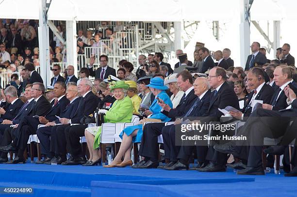 Queen Elizabeth II sits among Heads of State, including U.S. President Barack Obama , Prince Albert of Monaco and Russian President Vladimir Putinas...