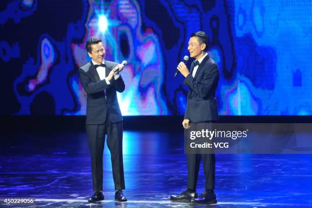Wang Zhonglei , President of Huayi Brothers Media Corporation and Andy Lau attend the Huayi Brothers 20th Anniversary Ceremony on June 7, 2014 in...