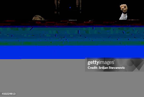 Tomas Berdych, Radek Stepanek team captain Vladimir Safarik, Lukas Rosol and Jan Hayek of Czech Republic hold the winners trophy aloft after a 3-2...