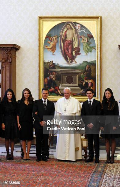 Pope Francis meets President of the United Mexican States Enrique Pena Nieto, first lady Angelica Rivera and their delegation at the Pontiff's...