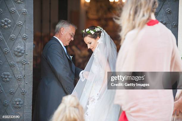 Andrea Wolf arrives for her wedding to Juan Zorreguieta at palais Liechtenstein on June 7, 2014 in Vienna, Austria.