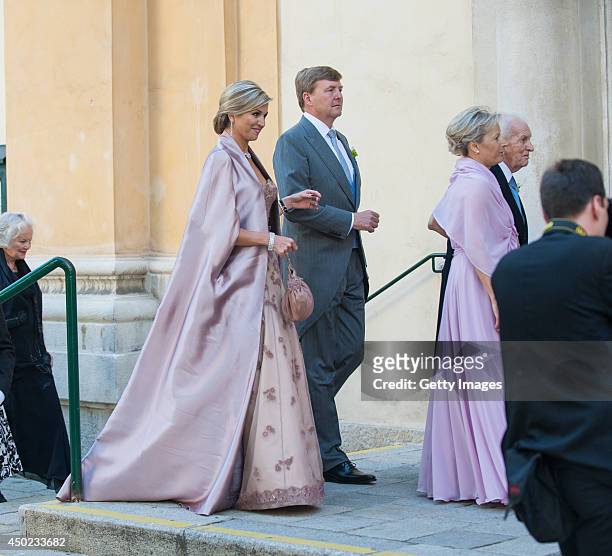King Willem-Alexander and Queen Maxima of The Netherlands attend Juan Zorreguieta and Andrea Wolf's wedding at palais Liechtenstein on June 7, 2014...