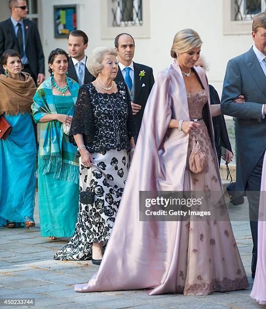 Princess Beatrix of The Netherlands, King Willem-Alexander and Queen Maxima of The Netherlands attend Juan Zorreguieta and Andrea Wolf's wedding at...