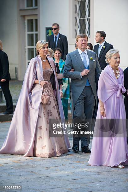 King Willem-Alexander and Queen Maxima of The Netherlands attend Juan Zorreguieta and Andrea Wolf's wedding at palais Liechtenstein on June 7, 2014...