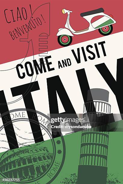 ilustrações de stock, clip art, desenhos animados e ícones de vector itália viagens convite poster - italy