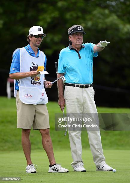 Al Geiberger tees off on the third hole during the second round of the Big Cedar Lodge Legends of Golf presented by Bass Pro Shops at Top of the Rock...