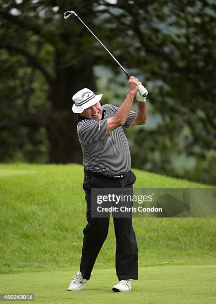 Jim Colbert tees off on the third hole during the second round of the Big Cedar Lodge Legends of Golf presented by Bass Pro Shops at Top of the Rock...