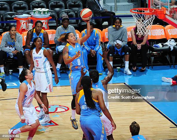 Courtney Clements of the Chicago Sky puts up a shot against the Atlanta Dream on June 7, 2014 at Philips Arena in Atlanta, Georgia. NOTE TO USER:...