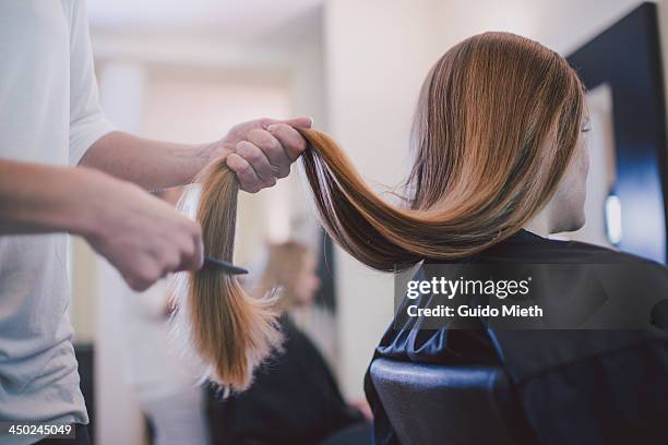 girlfriends getting new haircut. - woman hairdresser stock pictures, royalty-free photos & images