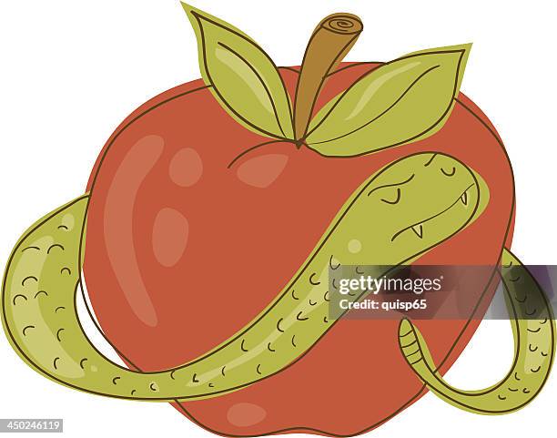 snake und apple gekritzel - adam bibelfigur stock-grafiken, -clipart, -cartoons und -symbole