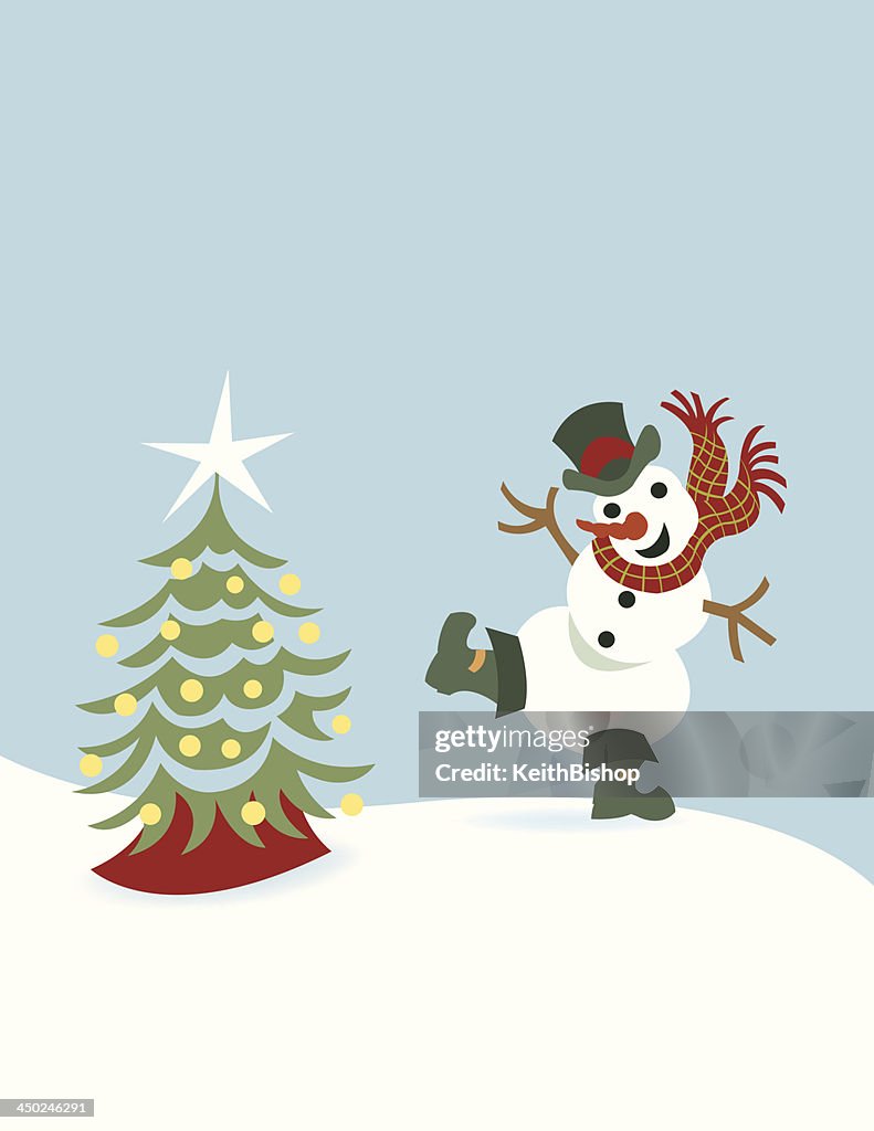 Snowman and Christmas Tree Background