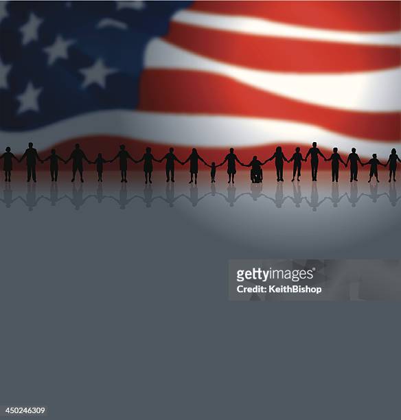 community - holding hands background with us flag - civilian stock illustrations